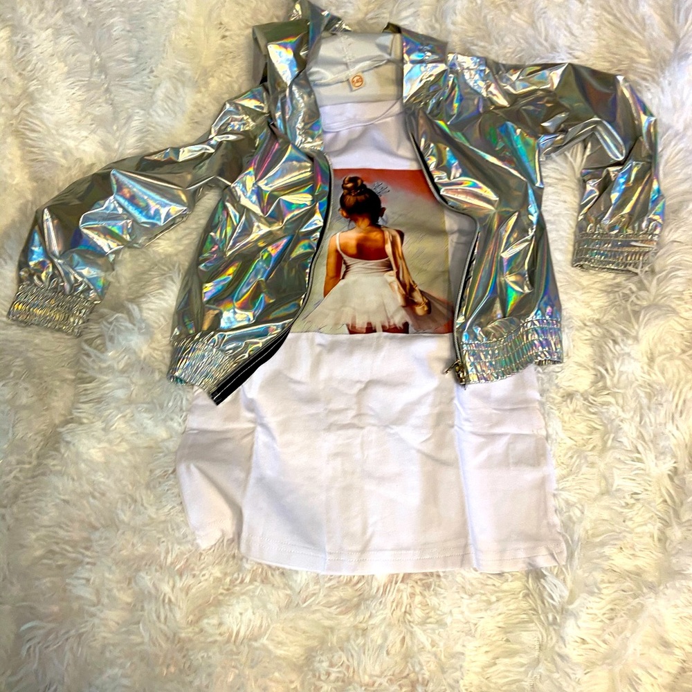 Toddler Silver Jacket W/ Ballerina  T-Shirt Dress